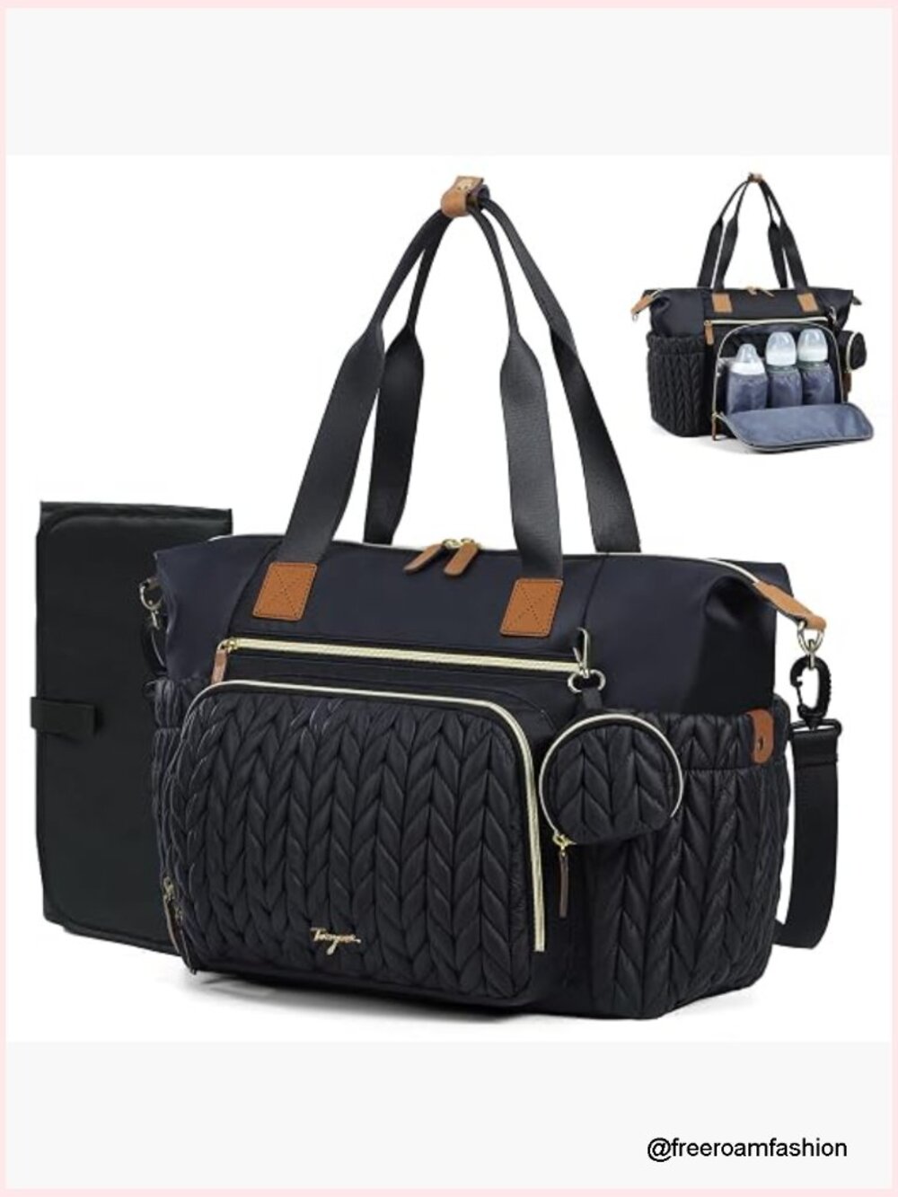 Large Diaper Bag Tote, Waterproof, Hospital Bag, Travel Tote with Changing Pad,